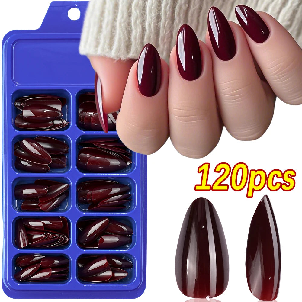 120Pcs Red Short Square Fake Nails Summer Glossy Full Cover Press on Nailtip Acrylic False Fingertip for Women Mother's Day Gift