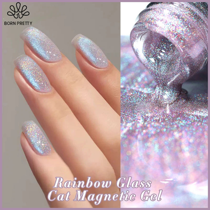 BORN PRETTY Super Holos Cat Magnetic Nail Gel Polish for Nails 10ml Soak Off Holographics Laser Gel Polish Auroras Glimmer Nails
