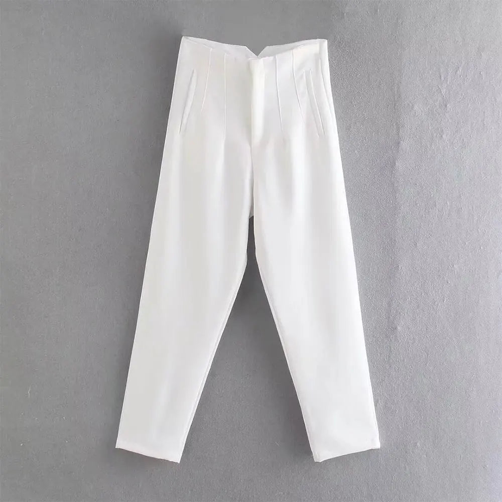 DUOPERI Women Fashion Solid Basic High Waist Trousers Chic Female Office Lady Casual Business Workwear Long Pant