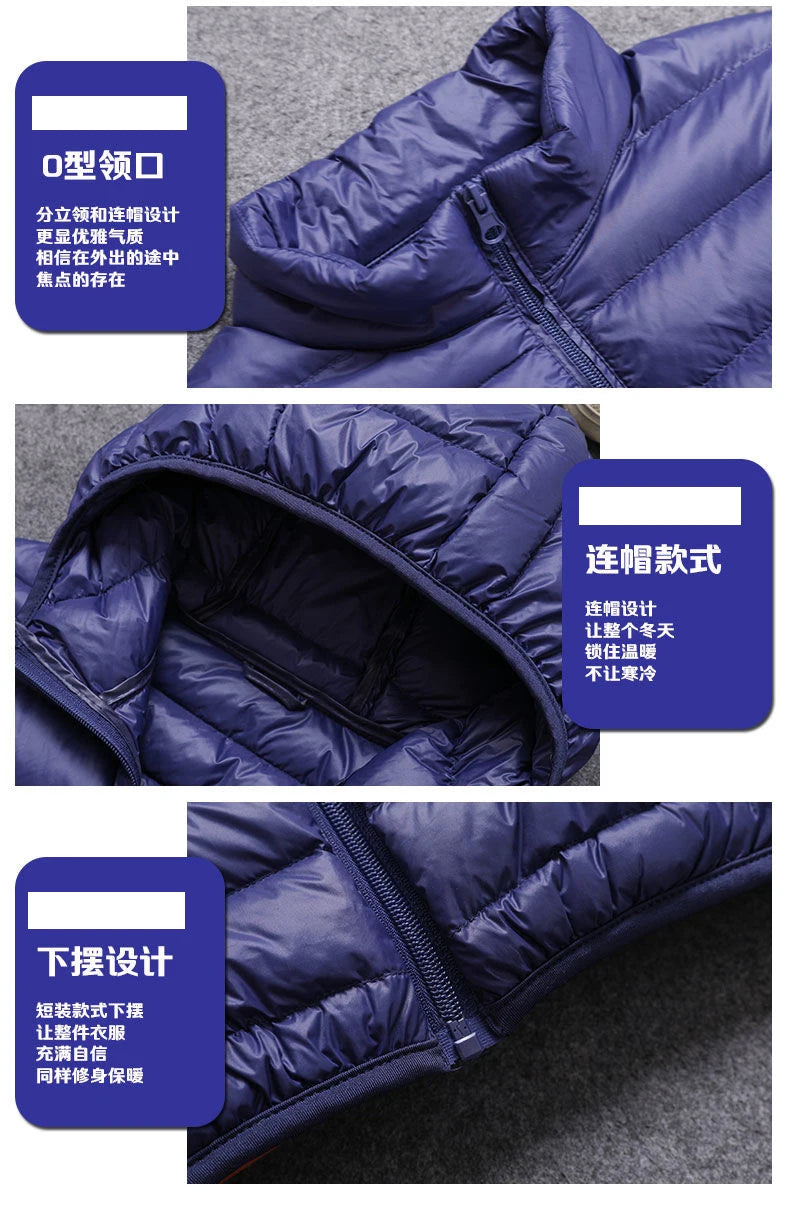 Fashion Brand Ultra Light Duck Down Jacket Mens Korean Streetwear Feather Coat Hooded Down Jacket Warm Men Clothes Spring Autumn