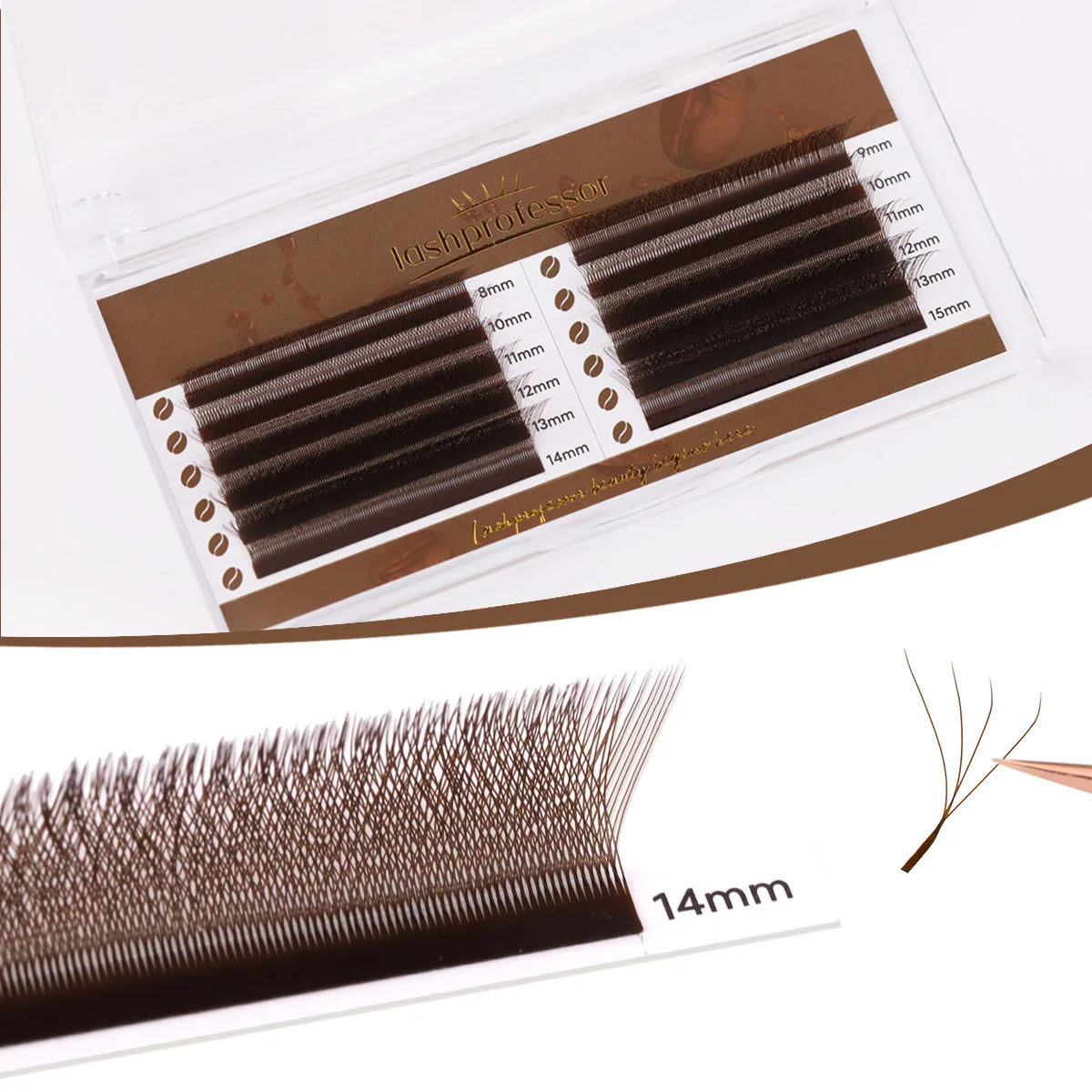 NEW Brown 4D W-Shaped Eyelashes Extension Premium Premade Volume Fan Eyelash Bloom Automatic Flowering Clover Makeup Fake Lashes