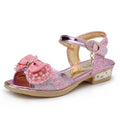 Summer Princess Children's Sandals Girls Sequins Low Heels Non-slip Shoes Fashion Bowknot Kids Beach Sandals Causal Versatile