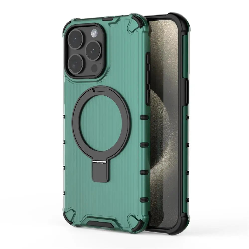 For Magsafe iPhone 17 Air 16 15 14 Plus 13 Pro Max Corrugated Magnetic Metal Bracket Transparent Phone Case Protective Cover