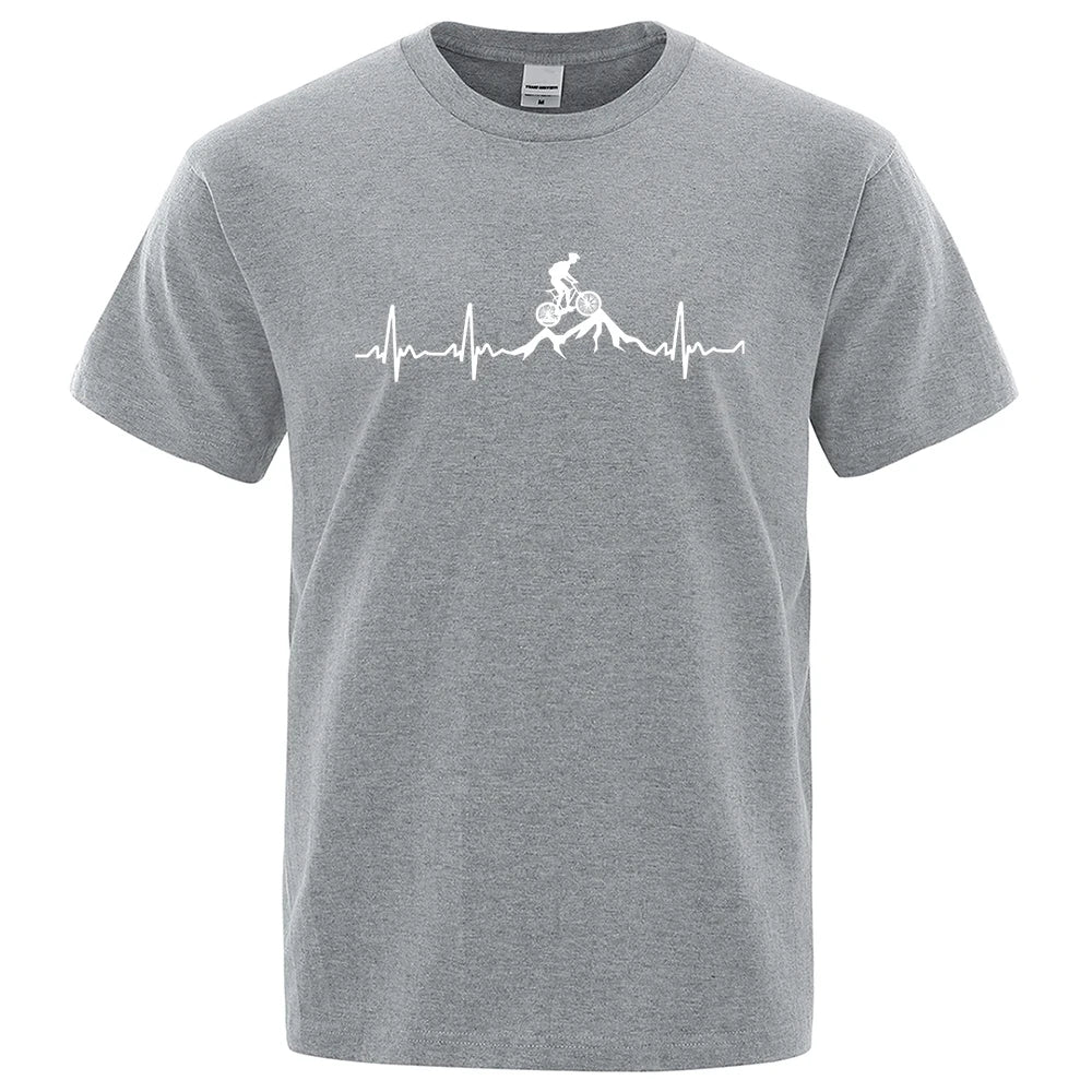 Mountain Bike Heartbeat Funny Mtb Dirt Bike Men Tshirt Hip Hop Casual Tops Summer Street T Shirt Oversized Cotton Short Sleeve