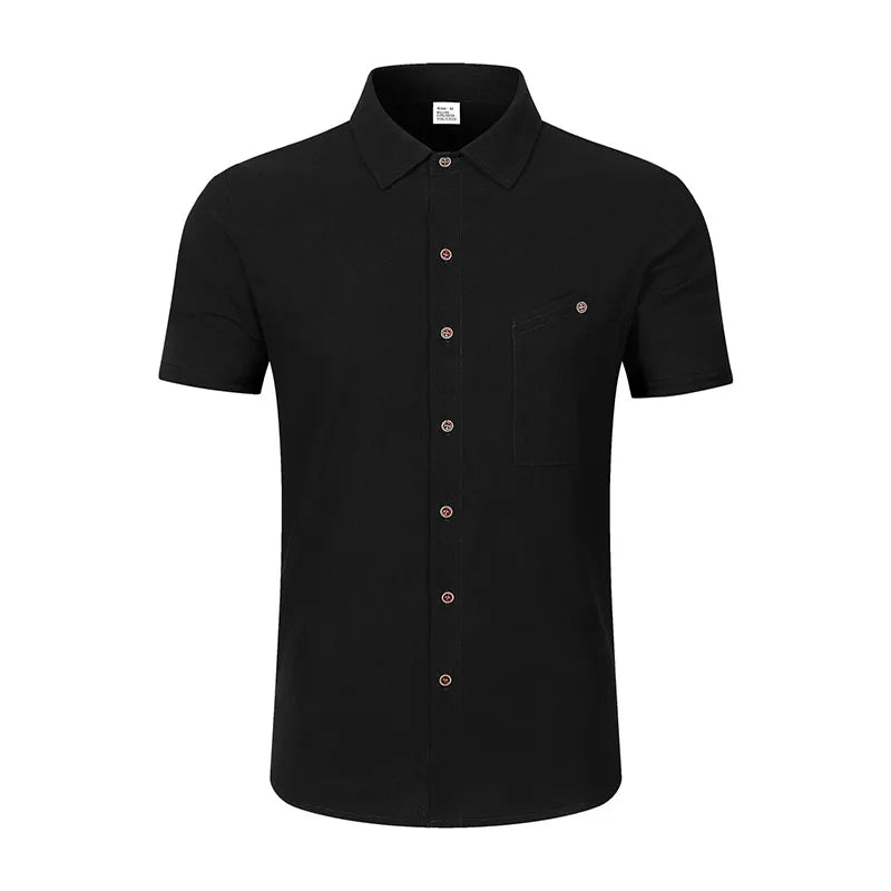 Men's Linen Blend Short Sleeve Button Down Shirt Casual Beach Tops with Chest Pocket Breathable Lightweight Summer Shirts forMen