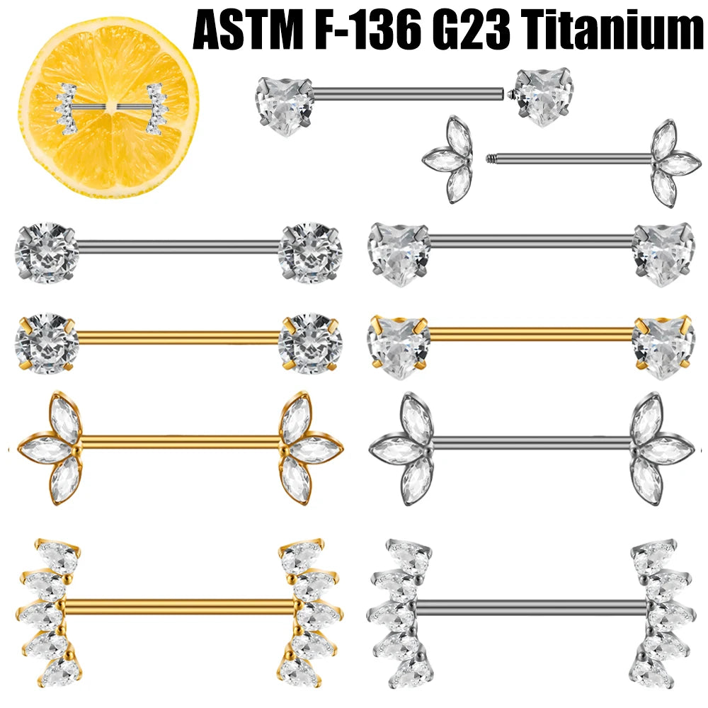 1/2PCS Heart Nipple Piercing Titanium CZ Crystal Sexy Leaf Nipple Shield Ring Nails Barbell Body Pierced Jewelry Chest Decor 16G