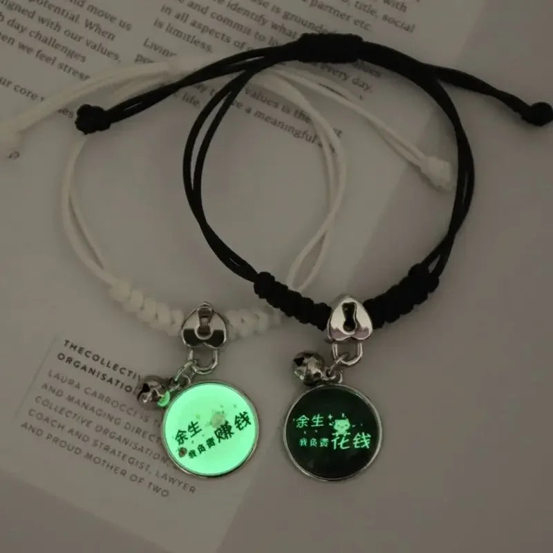 Fashion Luminous Beads Star Couple Bracelet for Women Men Charm Cat Flower Heart Key Lock Cross Matching Friend Bracelet Jewelry