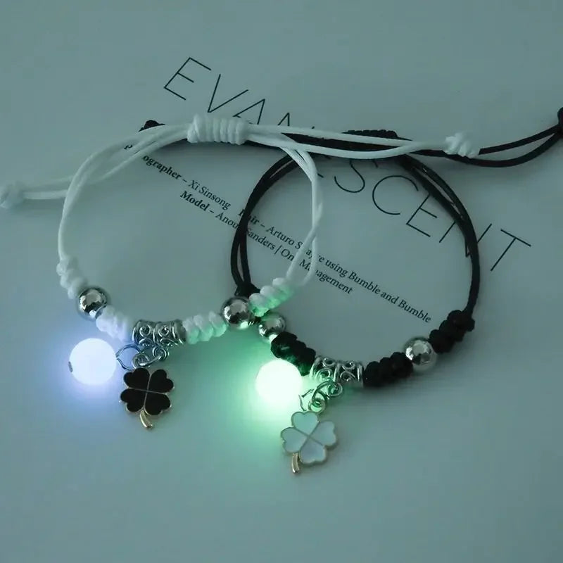 Fashion Luminous Beads Star Couple Bracelet for Women Men Charm Cat Flower Heart Key Lock Cross Matching Friend Bracelet Jewelry