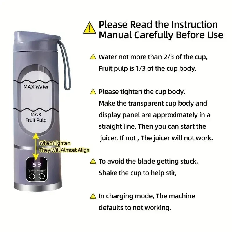 Portable Handheld Juicer Blender, USB Rechargeable Juice Maker for Smoothies Milkshakes Fresh Fruit Juices