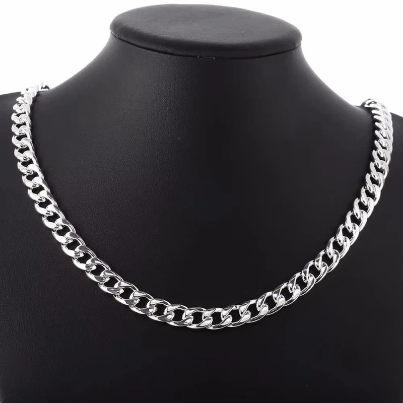 Hot Classic 10MM Square Chain 925 Sterling Silver Bracelet Necklace Jewelry Set For Men 20/22/24 Inch Fashion Party Holiday Gift