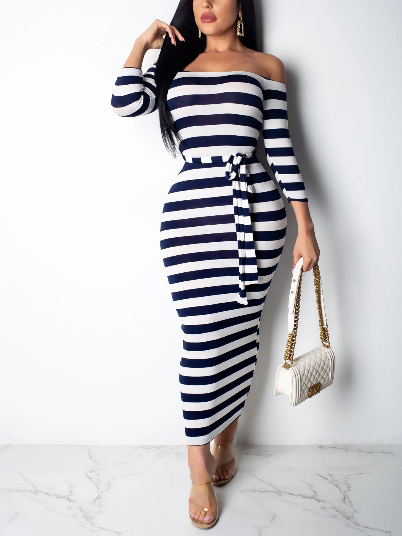 Women's Striped Bodycon Midi Dress – Summer Casual Style
