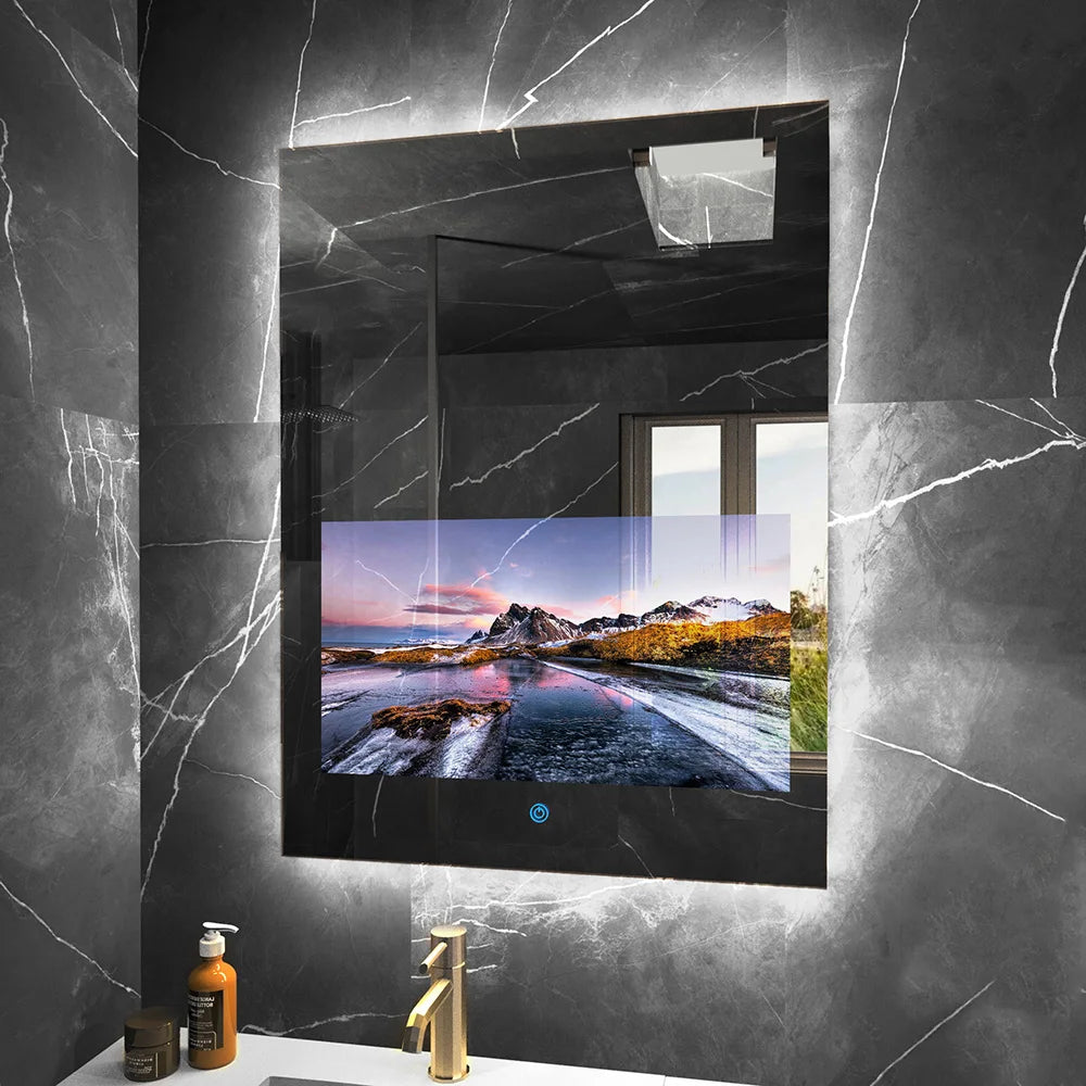 Smart Lighted Mirror With Touch Screen TV Tri-color Adjustable Light 2 in 1 Mirror TV Ideal for Hotels and RV