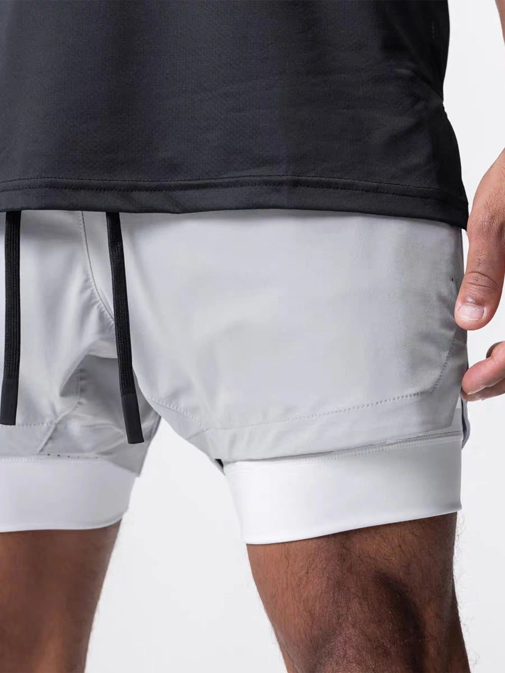 Sports shorts for men, double layered, quarter quick drying, elastic basketball, running training equipment, deep squat fitness,