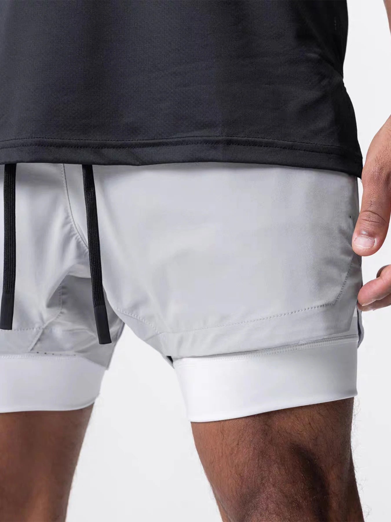 Sports shorts for men, double layered, quarter quick drying, elastic basketball, running training equipment, deep squat fitness,