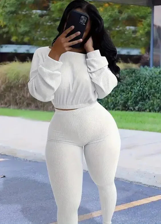 Fashion Summer Solid Lucky Label Letter Embroidery Two Piece Sets Women Sweatshirt+Leggings Casual Sporty Tracksuits Female