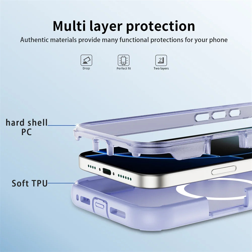 For Magsafe Dual Armor Bumper Lens Stand Phone Case For iPhone 17 16 15 14 Plus 13 12 Pro Max 11 Shockproof Protective Cover