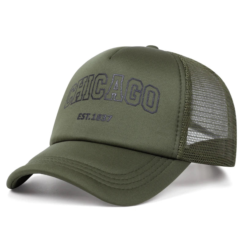 Summer Men Mesh Baseball Cap Outdoor Sport Chicago Letter Snapback Hat For Women Unisex Breathable Caps Hip Hop Trucker Hats