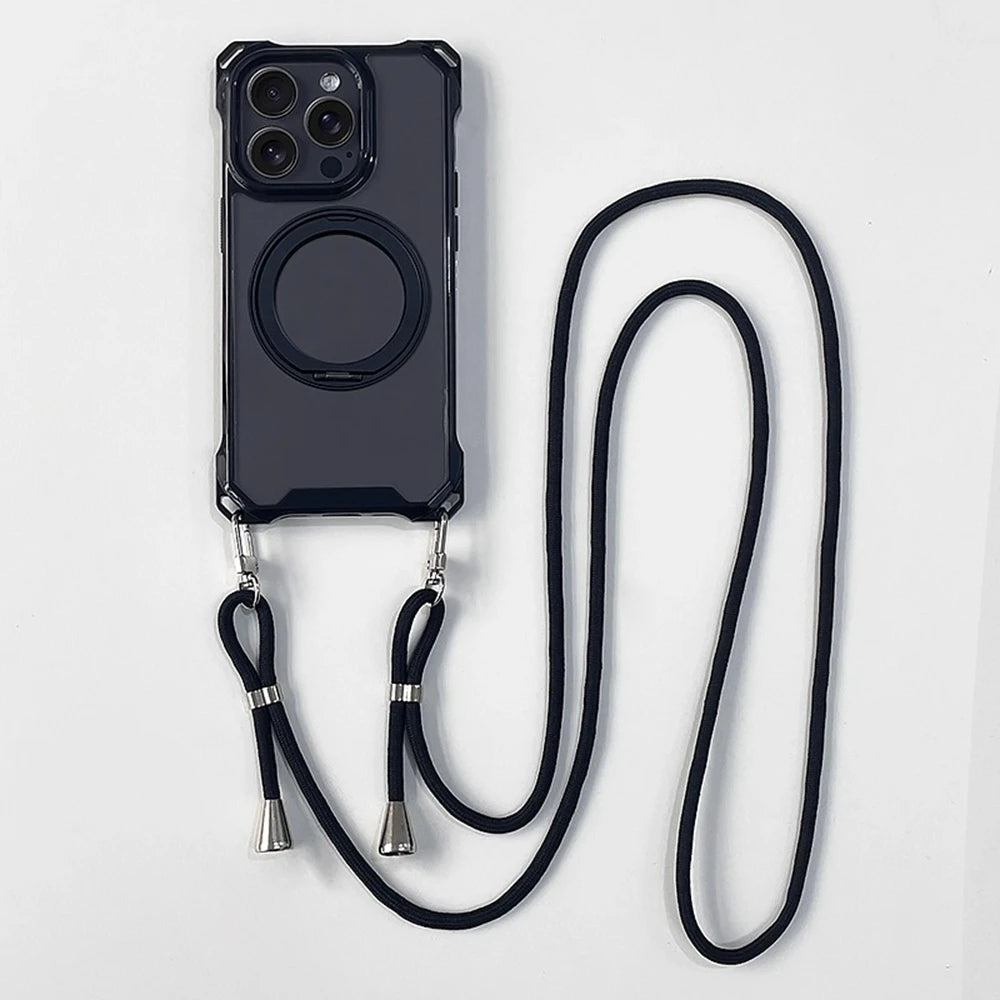 Crossbody Lanyard Strap Holder Phone Case For iphone 17 Air 16 15 14 Plus 13 12 11 Pro Max 16E For Magsafe Magnetic Stand Cover