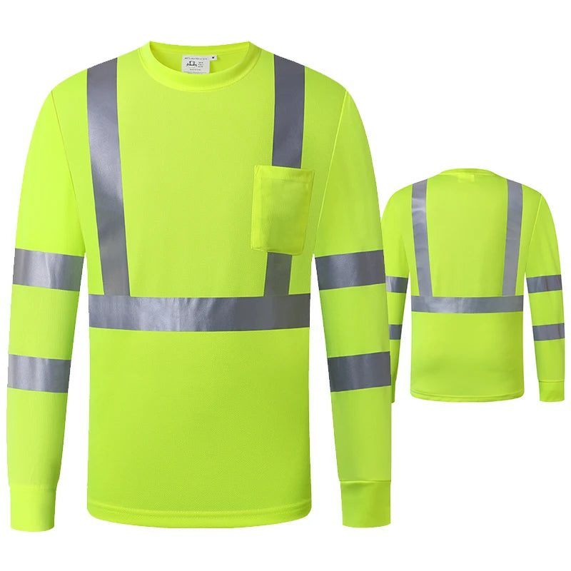 Fluorescent Yellow Workwear T Shirt  Long Sleeve  Breathable shirts for Work Warehouse Construction Class 3
