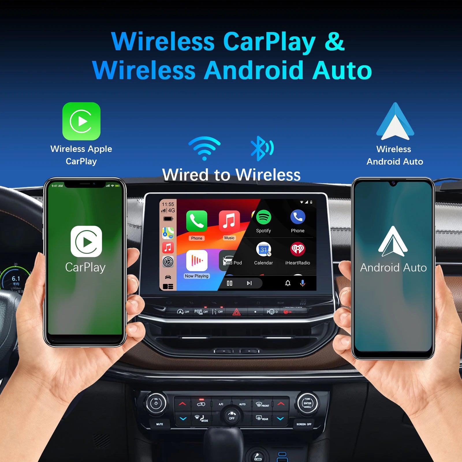 Ezonetronics Wireless CarPlay android auto adapter for factory wired car, wireless CarPlay & Android auto 2 in 1