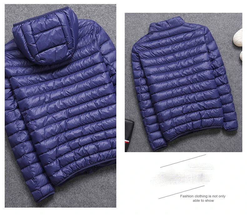 Fashion Brand Ultra Light Duck Down Jacket Mens Korean Streetwear Feather Coat Hooded Down Jacket Warm Men Clothes Spring Autumn