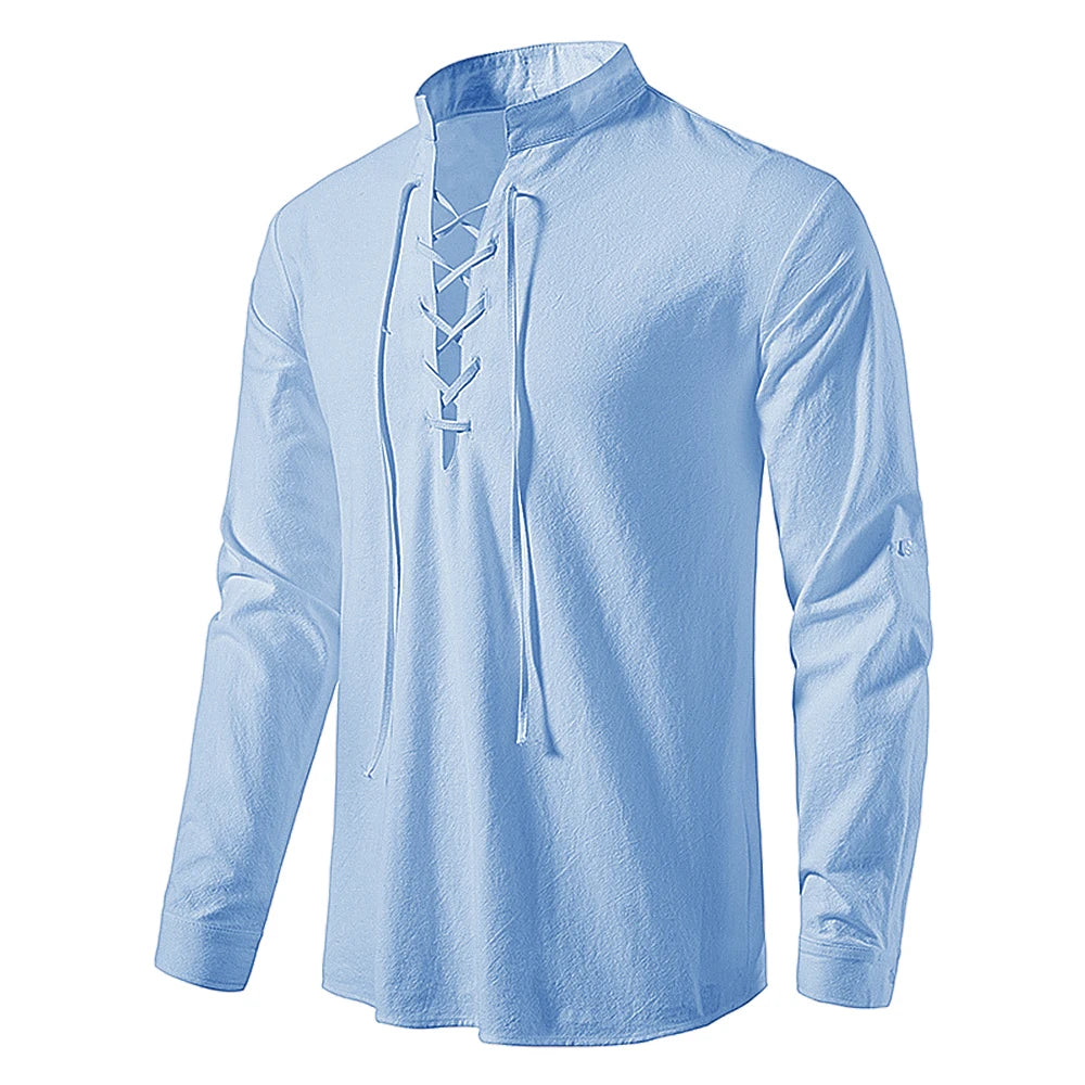 New Men's Casual Blouse Cotton Linen Shirt Tops Long Sleeve Tee Shirt Spring Autumn Slanted Placket Vintage Yoga Shirts