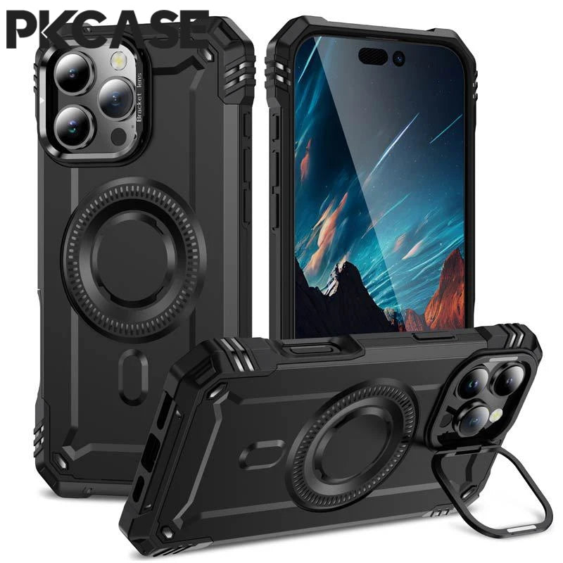 PKCASE Military Shockproof Bracket Case For iPhone 17 Air 16 15 14 Plus Pro Max For Magsafe Magnetic Armor Cover