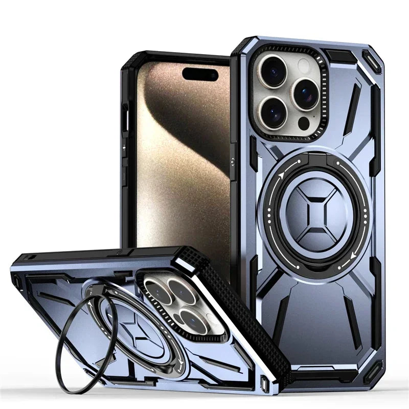 Luxury 360 ° Rotating Metal Ring Bracket Armor Magnetic Suction Protective Case for iPhone 16 15 14 13 12 11 Pro Max Plus case