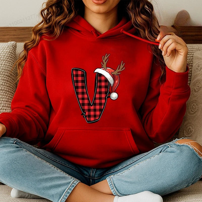 Personalised Santa Family Christmas Hoodie Harajuku Hip Hop Pullover Sweatshirt Santa Alphabet Sportswear Fashion Trends Unisex
