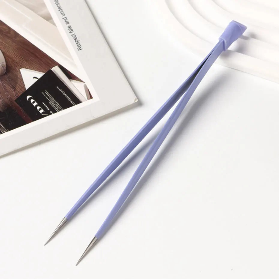 1PC Double Sided Purple Nail Tweezers Silicone Pressing Head Nail Tweezers Sticker Picker Nails Tools Stainless Manicure Tools ﻿
