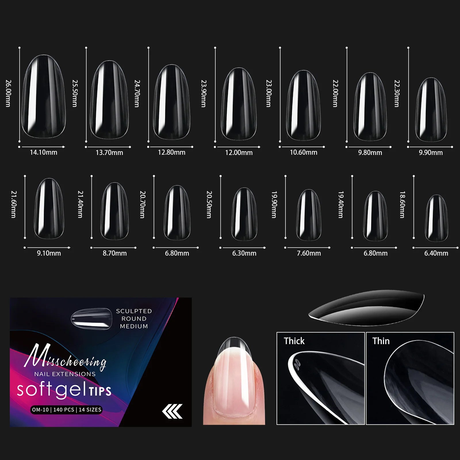 120/140pcs Almond Stiletto False Nail Tips Clear Soft Fake Nails Extension For Home DIY Nail Salon Manicure Press On Nails
