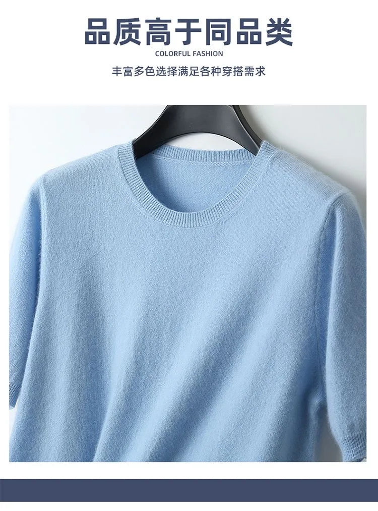 Korean Superfine Merino Cashmere T-shirt Men Base Layer Merino Shirt Wicking Breathable Short T-shirt Luxury Clothing Big Size