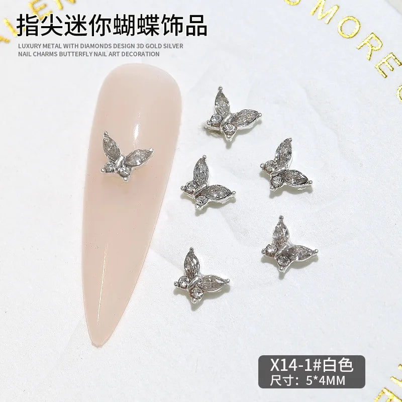 10PCS 3D Mini Crystal Butterfly Nail Art Charms Jewelry Parts Accessories Luxury Alloy Nails Decoration Rhinestones Supplies