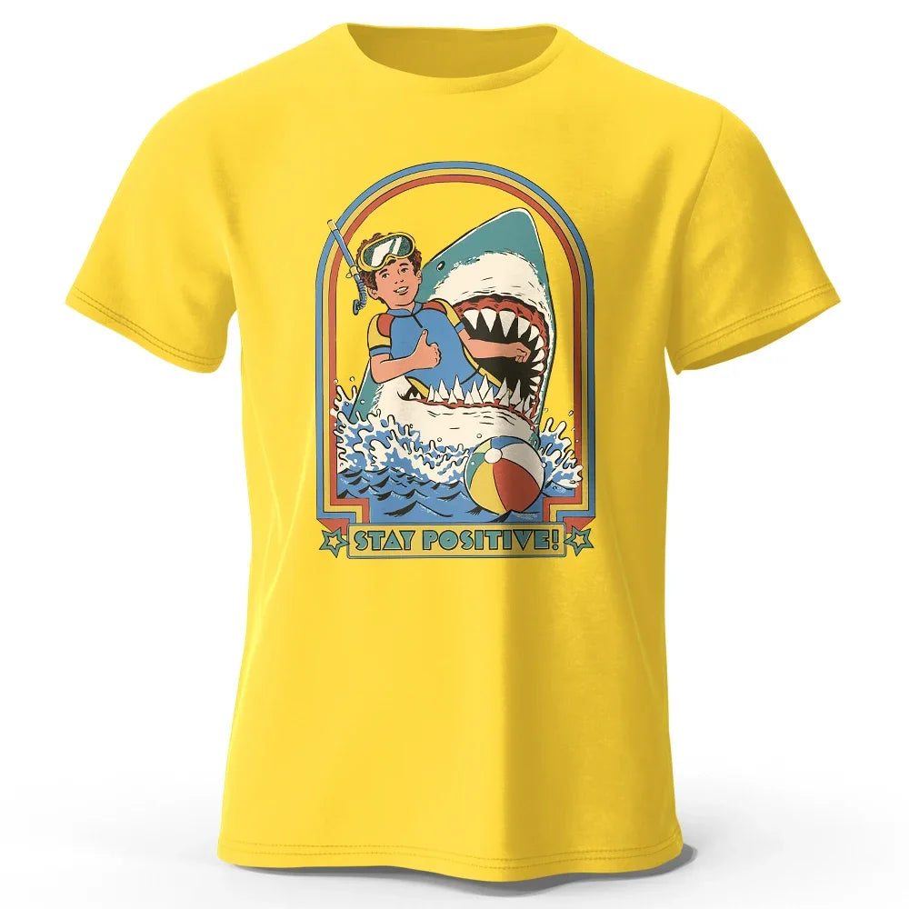 Stay Positive Printed 100% Cotton Classic Vintage Funny T-Shirt For Men Women Sportswear Tops Tees