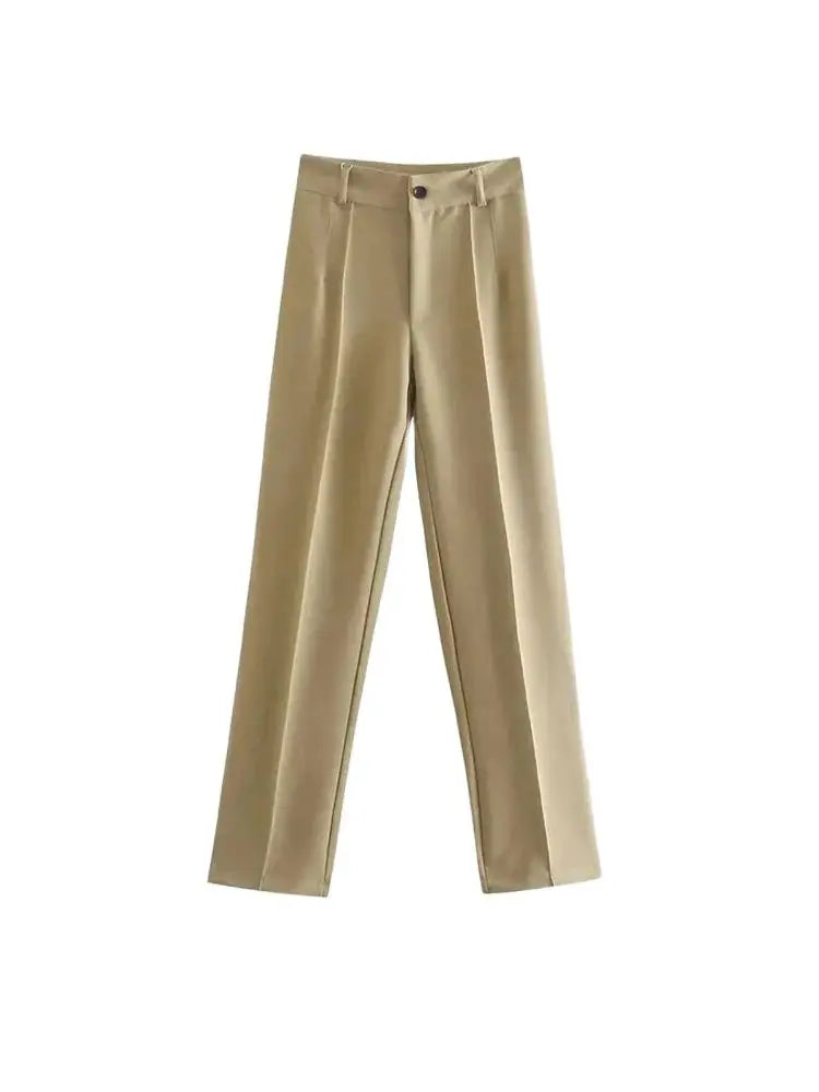Women Chic Fashion Office Wear Straight Pants Vintage High Waist Zipper Fly Female Trousers Mujer