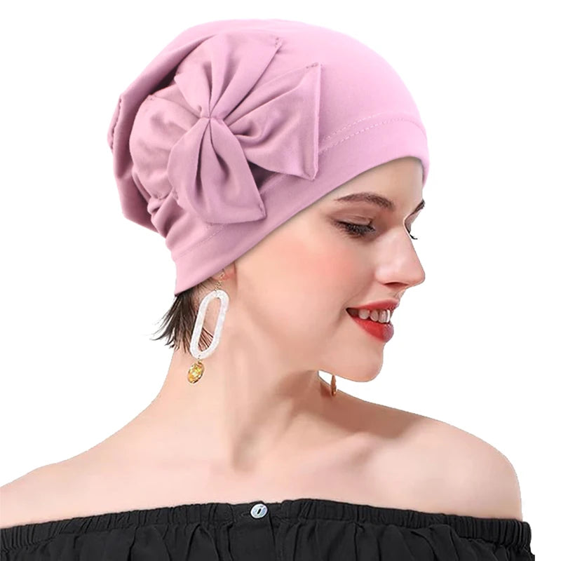 Women Stretchy Turban Hat bow headband hat Soft headscarf fashionable Muslim hat high-quality new Head Scarf