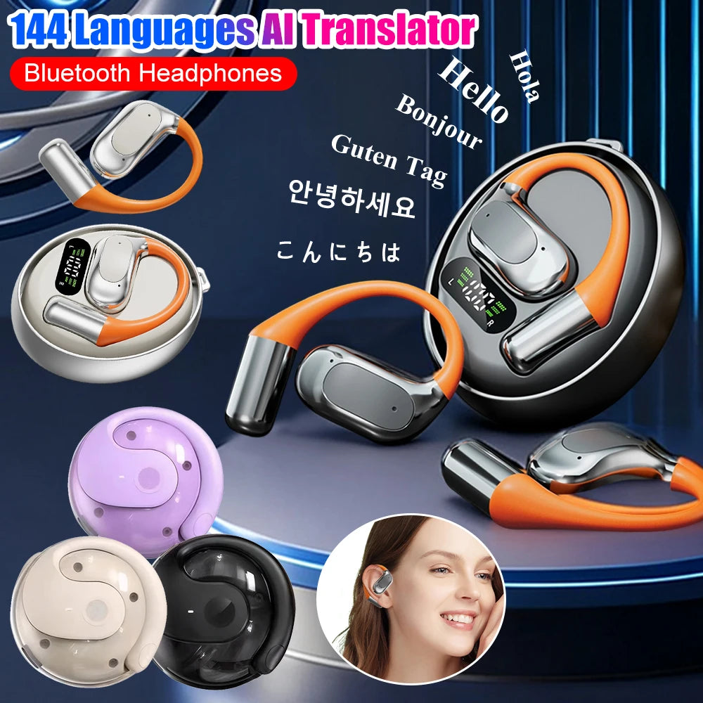 Wireless Bluetooth Translator Headset 144 Languages AI Translator Headphones Real Time Language Translators BT5.4 AI Headphone