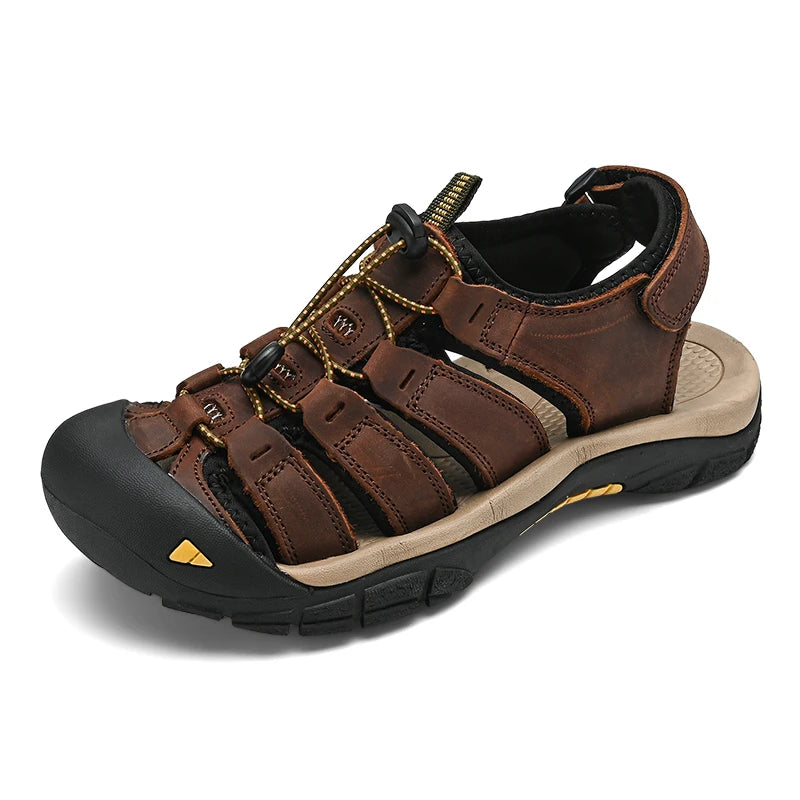 New Summer Genuine Leather Men Sandals Fashion Design Breathable Casual Shoes Men Soft Bottom Large Size Outdoor Beach Sandals