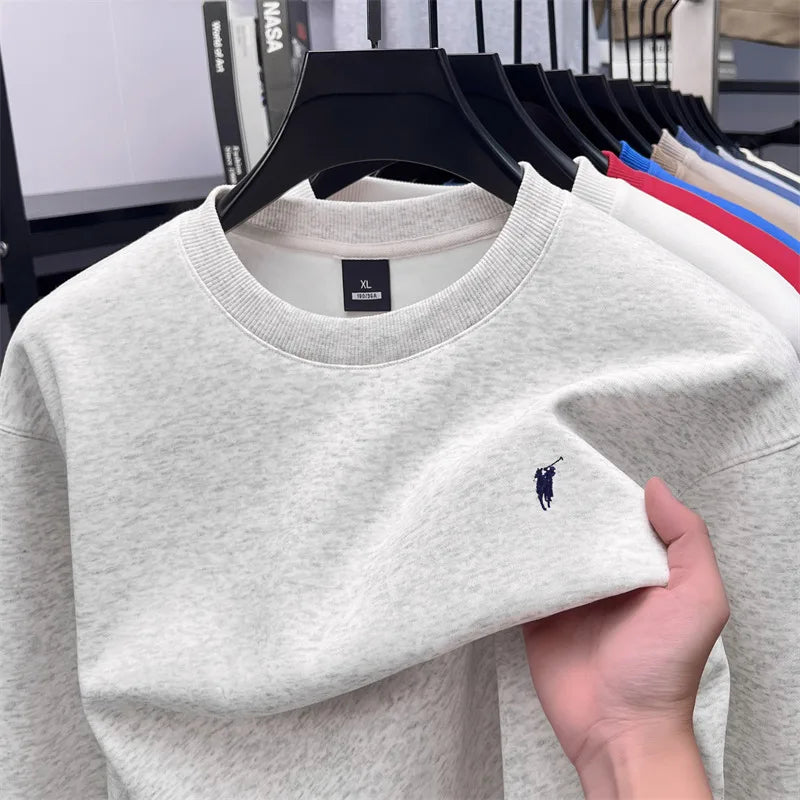 2025 New Men's Round Neck Printed Casual Long Sleeve Hoodie Solid Color Versatile Fleece Loose Casual T-Shirt