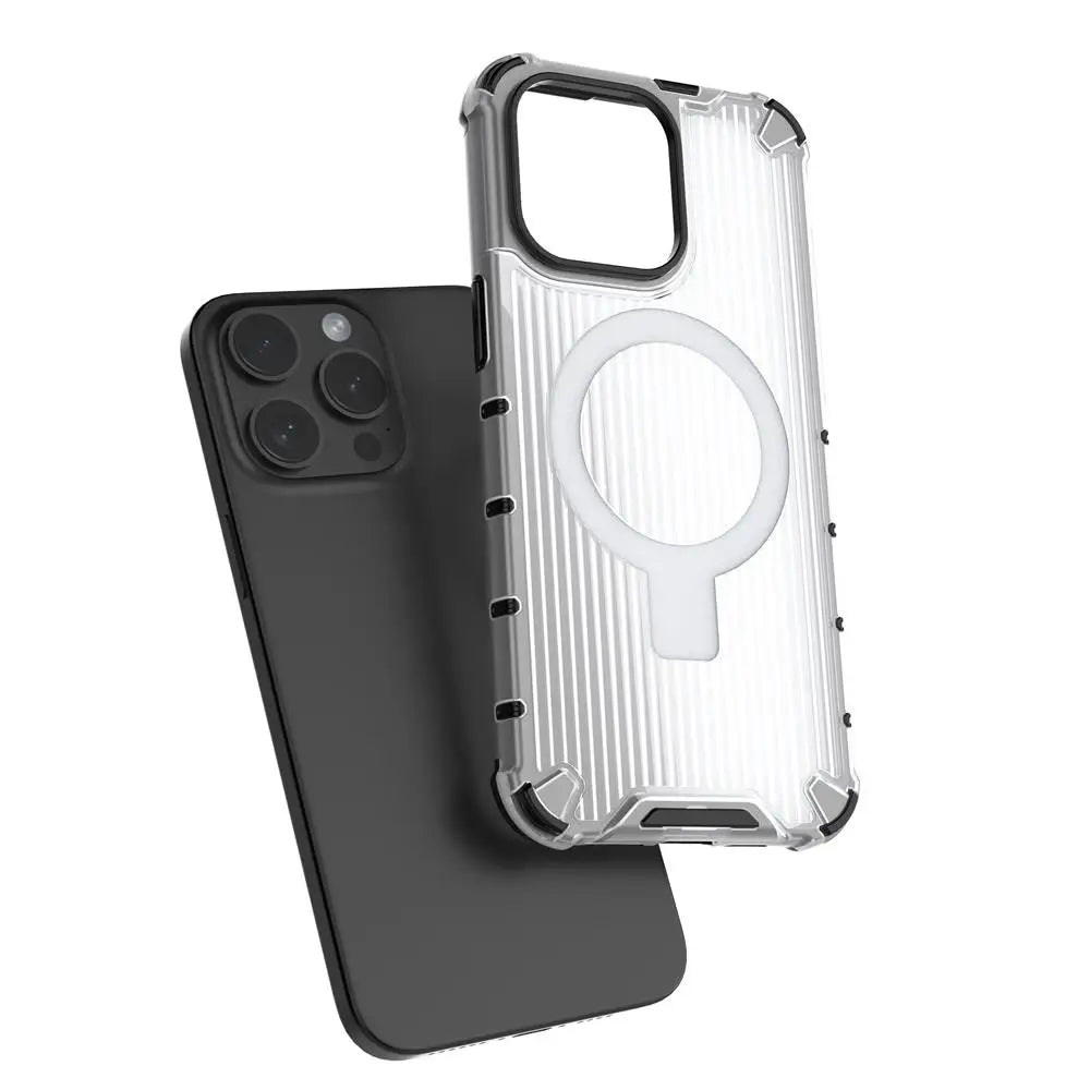 For Magsafe iPhone 17 Air 16 15 14 Plus 13 Pro Max Corrugated Magnetic Metal Bracket Transparent Phone Case Protective Cover