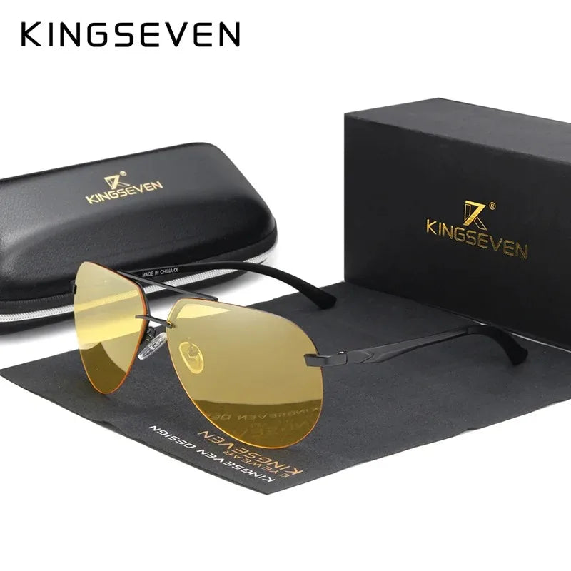 KINGSEVEN Aluminum Polarized Rimless Sunglasses Men UV400 Anti-glare Women Pilot Glasses Trendy Driving Eyewear