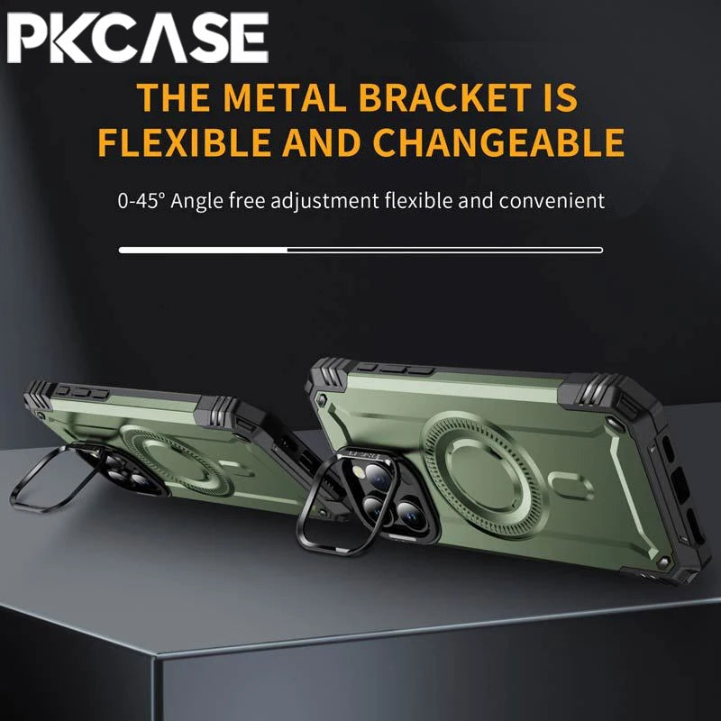 PKCASE Military Shockproof Bracket Case For iPhone 17 Air 16 15 14 Plus Pro Max For Magsafe Magnetic Armor Cover