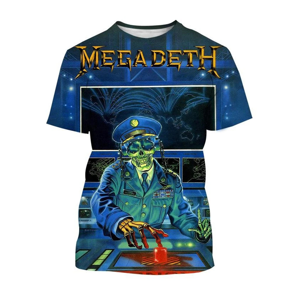 2024 Megadeth 3D Printed T-Shirts Fashion Rock Band Men's Casual T-shirt Summer Men Women Punk Funny Hip Pop Short Sleeve Kids