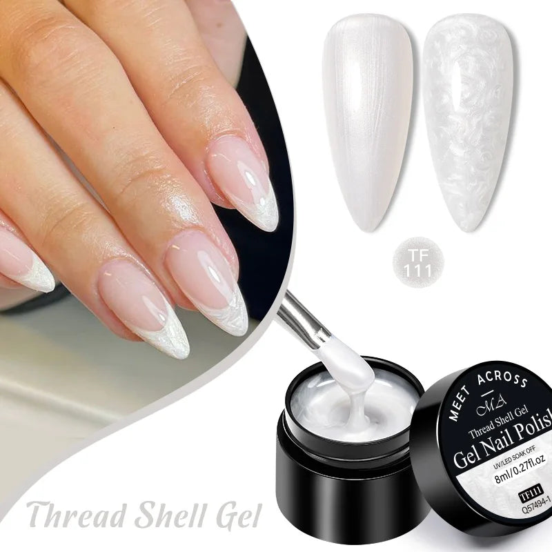 MEET ACROSS 8ml Pearl Shell Thread Gel Nail Polish 3D Semi Permanent Soak Off UV Gel Nail Art Varnish For Nails Manicure DIY