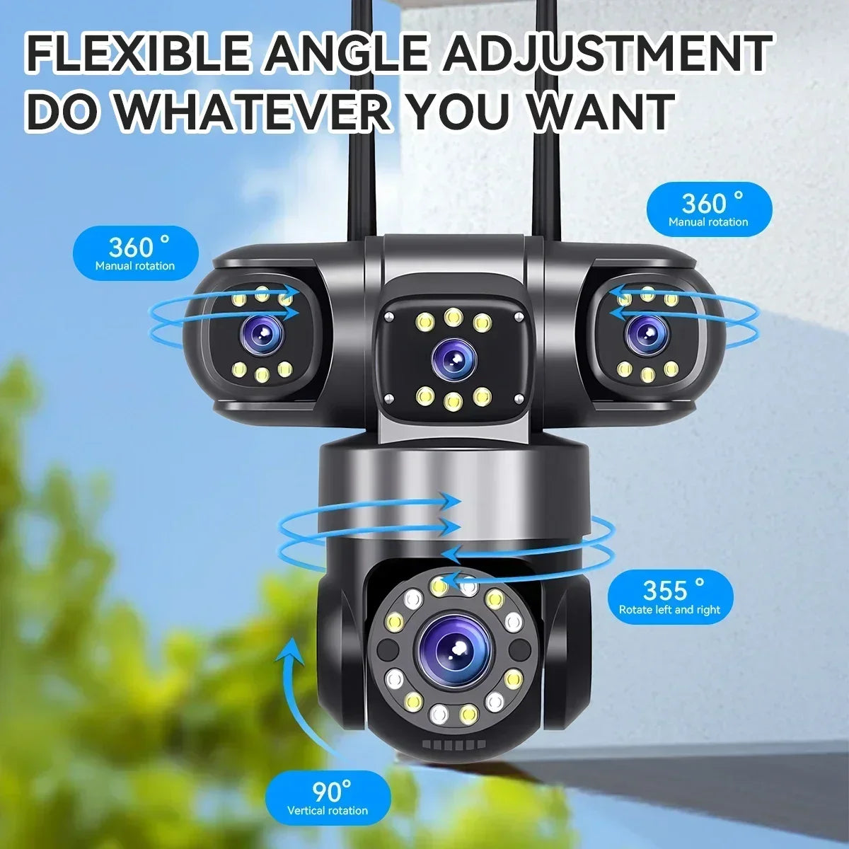 10K 20MP  WIFI IP Camera Outdoor 4 Lens 4 Screens 16X Zoom CCTV Wireless Video Surveillance Cameras 6K 12MP Security Protection