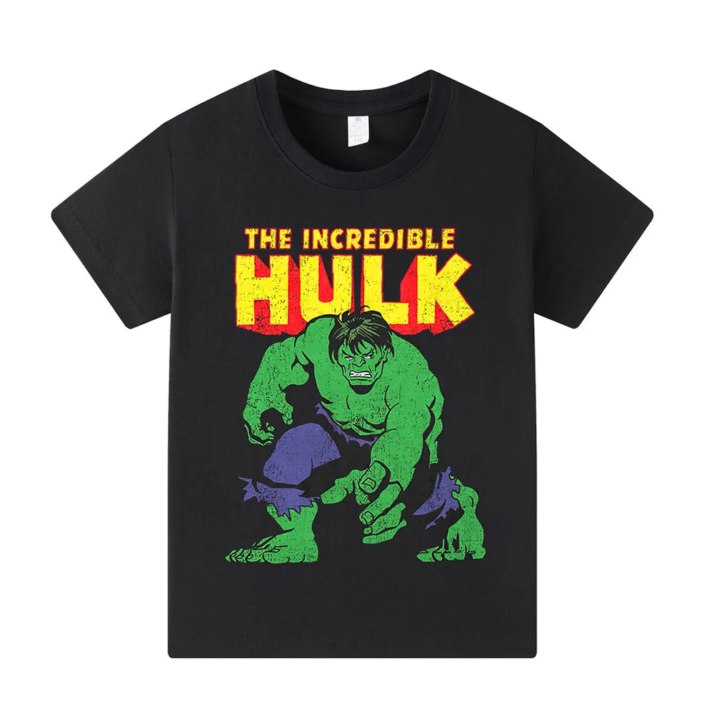 2025 Hulk New Summer Fashion Printed T-shirt Pure Cotton Round Neck Short Sleeve Boys' and Girls' Universal Fashion Clothing