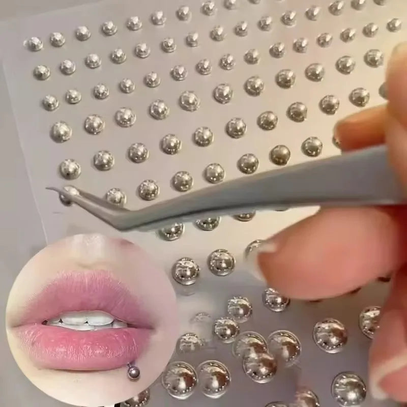 180pcs Metal Fake Nose Ring Stickers Non Piercied Lip Nails Ear Stud for Women Men Pack Fake Eyebrow Lip Piercing Body Jewelry