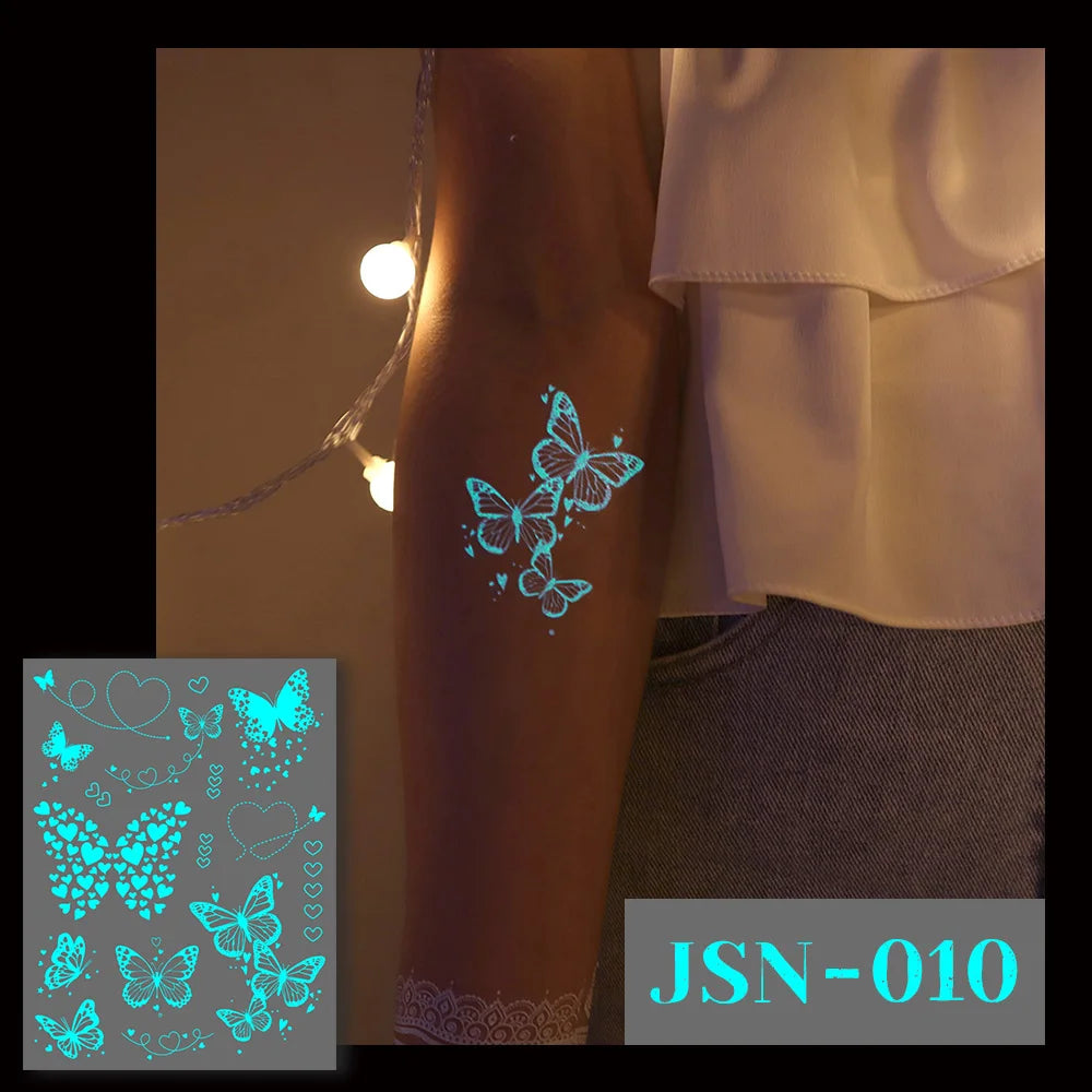 5pcs Blue Luminous Glow Waterproof Temporary Tattoo Sticker Moon Star Heart  Line Flash Tato Women Men Arm Body Art Fake Tattoos