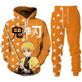 Anime Demon Slayer Hoodies 3D Printed Cosplay pants+Hoodie 2PCS Set Tracksuit Men Oversize Vintage Streetwear Hoodie Pants Sets