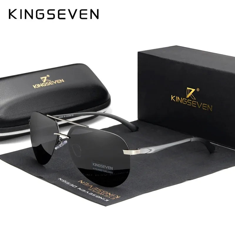 KINGSEVEN Aluminum Polarized Rimless Sunglasses Men UV400 Anti-glare Women Pilot Glasses Trendy Driving Eyewear